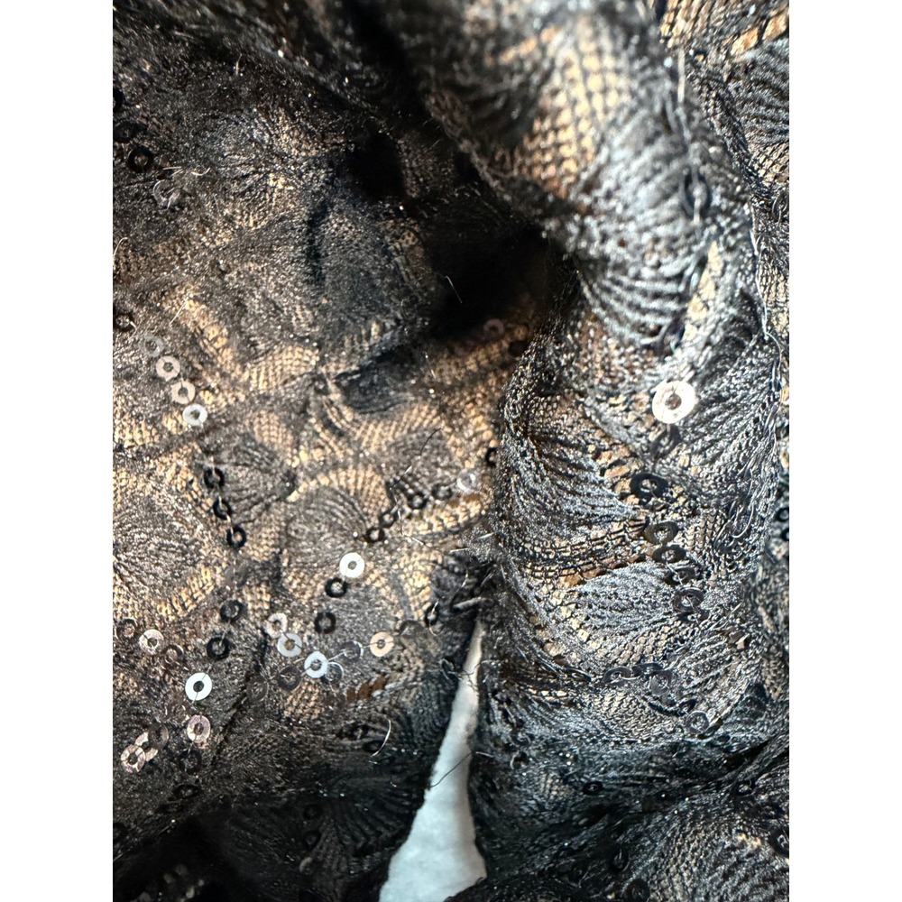 Nadine Merabi Black Sequin Lace Jumpsuit Feather Cuffs Flare Leg US 6 SM - Picture 7 of 7